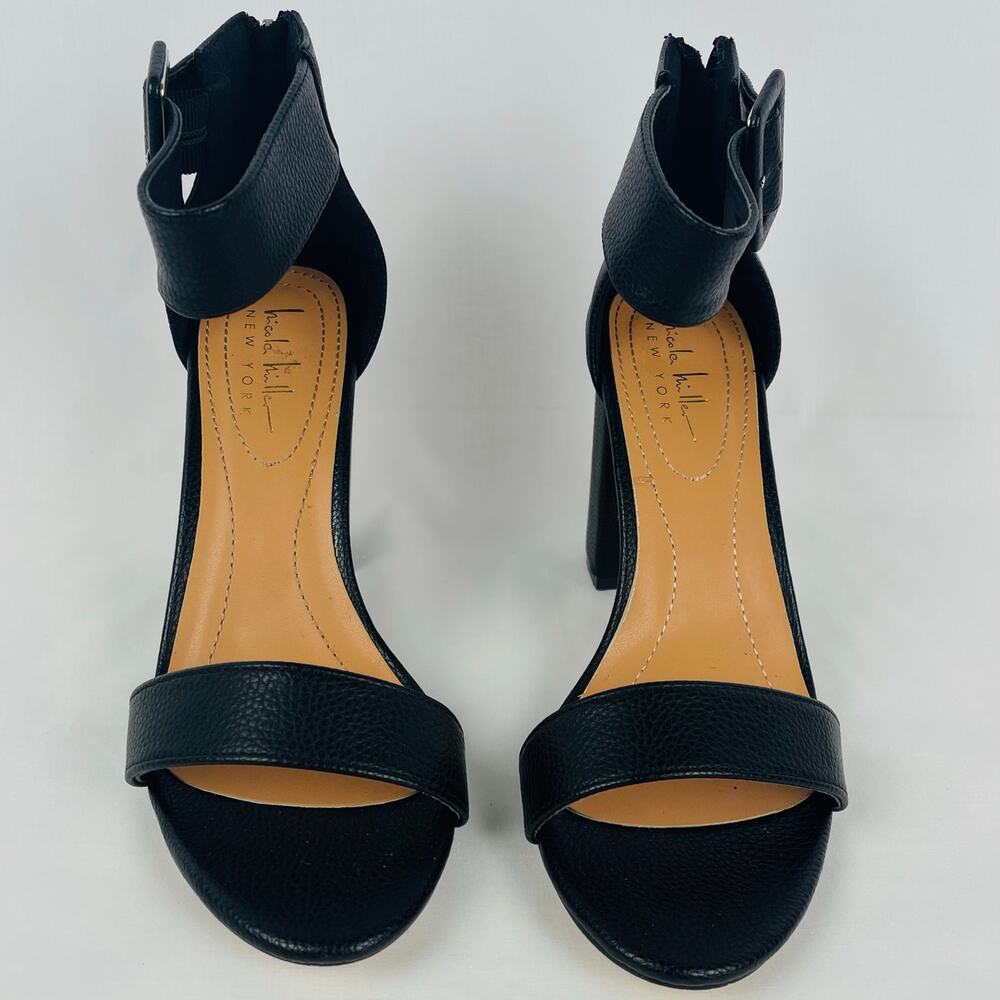 Nicole Miller Women Black Block Heel Sandals Buckle Back Zip Shoes Size 9 - Picture 3 of 12